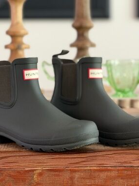 Hunter  Green Rain Boot with Red Logo